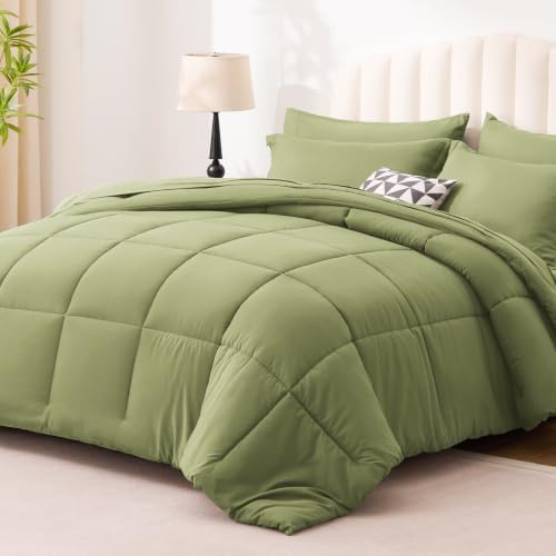 Love's cabin Plaid Twin Comforter Set, Olive Green