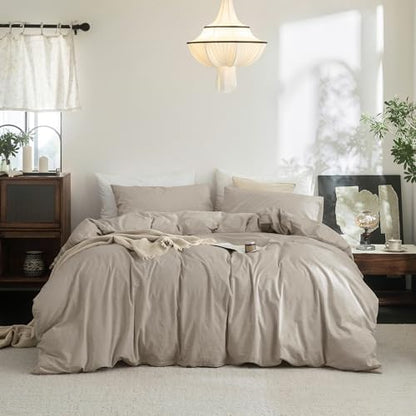 FOSSA Duvet Cover Set 100% Washed Cotton Linen Feel Oversized King