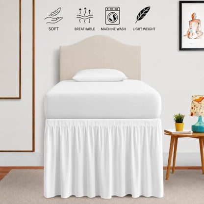 eBeddy Linens Split Corner Dust Ruffle Dorm Bed Skirt Twin XL – 34 Inch Drop, 100% Microfiber, Extra Long Bed Skirt for College Dorm, Platform Style, White Solid, Hidden Storage Solution, Easy Fit