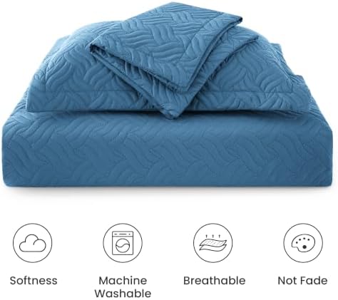 Love's cabin Full Quilt Set, Lightweight Bedspread Comforter, Misty Blue