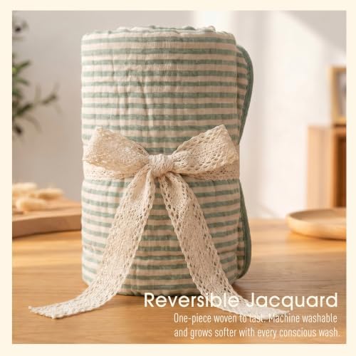 Ultra Soft Muslin Baby Blanket - Organic Cotton Blend (Sage Stripe)
