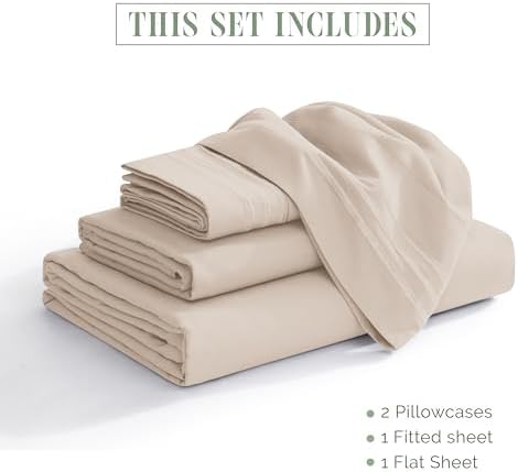 Elegant Comfort Luxury 4-Piece Bed Sheet Set - Luxury Bedding 1500 Premium Hotel Quality Microfiber, Wrinkle Resistant Cool and Breathable, Easy Elastic Fitted, RV Short Queen, Cream Beige