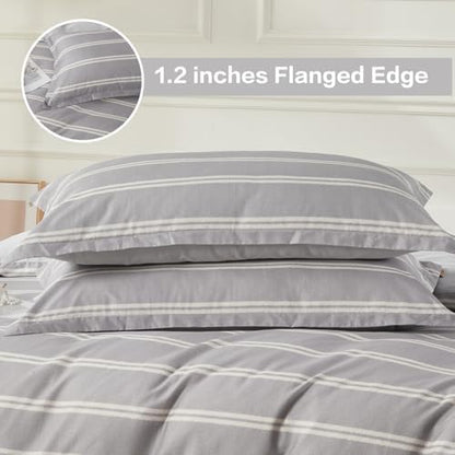 SAPHREAS Boy Gray Stripes Duvet Cover Set Full Size 3pcs Dark Grey Streak Bedding Comforter Cover Set 1 Duvet Cover 2 Pillow Sham