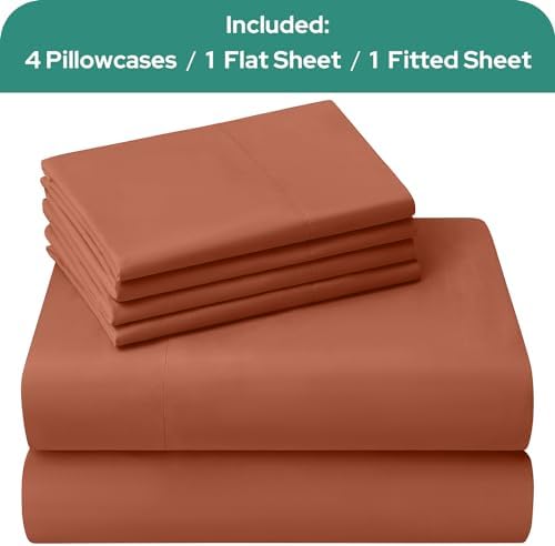 HOMEIDEAS King Size Terracotta Bed Sheets - 6 Piece Set (Burnt Orange) - Extra Soft Brushed Microfiber 1800 Bedding Rust Sheets, Deep Pocket, Wrinkle & Fade Free