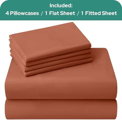 HOMEIDEAS Queen Size Terracotta Bed Sheets - 6 Piece Set (Burnt Orange) - Extra Soft Brushed Microfiber 1800 Bedding Rust Sheets, Deep Pocket, Wrinkle & Fade Free