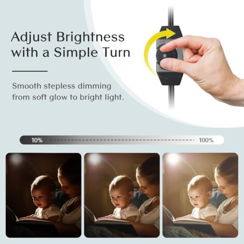 Solfres Patented Innovative Design Headboard Reading Light Pro. No Drilling Book Light for Bedtime Reading. Dimmable LED Book Reading Lamp with Bulb. Movable & Flexible, Gold
