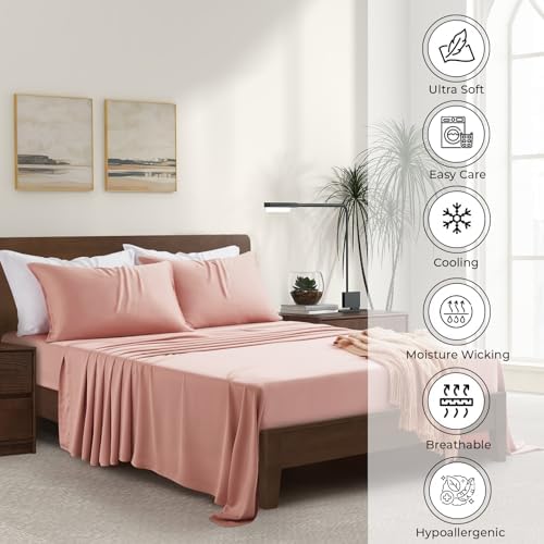 |Twin XL Size Sheet Set | Organically Grown | Ultra Soft & Cooling |100% Viscose | 17" Deep Pocket [Rose Quartz]