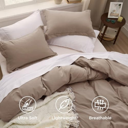 Bedsure Prewashed Duvet Cover Queen, Cotton-Like Soft Bedding Set, Khaki