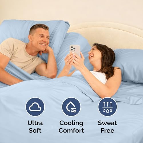 Flex Top Split Head King 4 Piece Sheet Set - Soft & Breathable - Light Blue