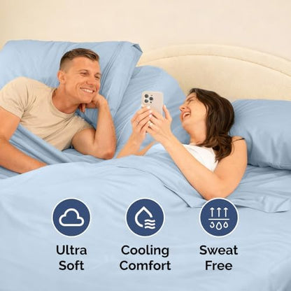 Flex Top Split Head King 4 Piece Sheet Set - Soft & Breathable - Light Blue