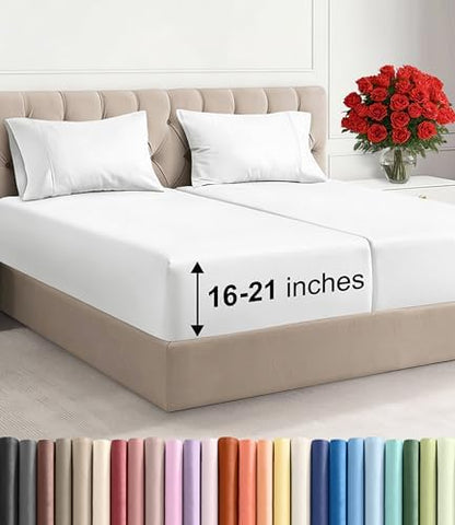 Extra Deep Pocket Split King Size Sheet Set - 5 Piece Bed Sheets - White