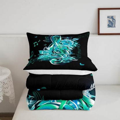 Feelyou Teal Music Note Comforter Set Twin Size Boys Girls Teens