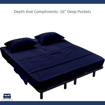 4 Piece Flex Head King Sheet Set 34" Top, 100% Egyptian Cotton, Navy Blue