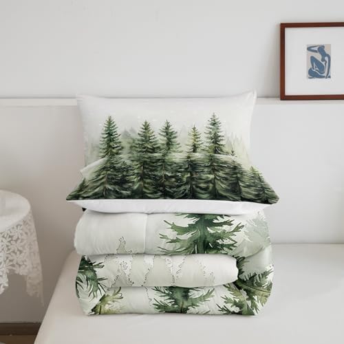 Woodland Comforter Set Toddler Size,Pine Tree Boho Bedding Set for Kids Girls Boys Adults Room Decor,Rustic Style Nature Botanical Duvet Insert 2Pcs,Polka Dot Snowflake Plant Quilt Set,1 Pillowcase