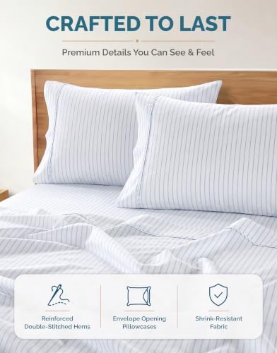 Casa Platino Twin XL Size Bed Sheets– Crisp Percale Weave 100% Cotton Bed Sheets Twin XL Size with 2 Pillowcases, 15" Deep Pocket Fitted Sheet, Long-Lasting for Cozy Sleep in All Seasons – Skylure