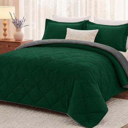 downluxe King Comforter Set Soft Reversible 3 Pieces, Blackish Green/Gray