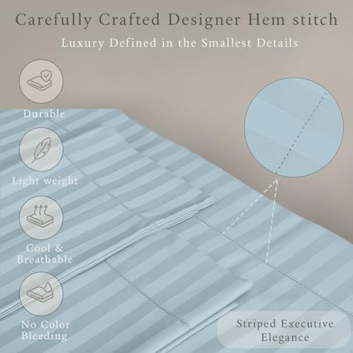 Threadmill 500TC Cotton Twin Sheet Set, Damask Stripe, Light Blue, 3-Piece