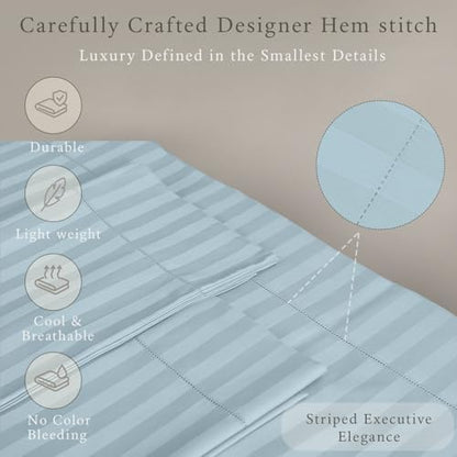 Threadmill 500TC Cotton Twin Sheet Set, Damask Stripe, Light Blue, 3-Piece
