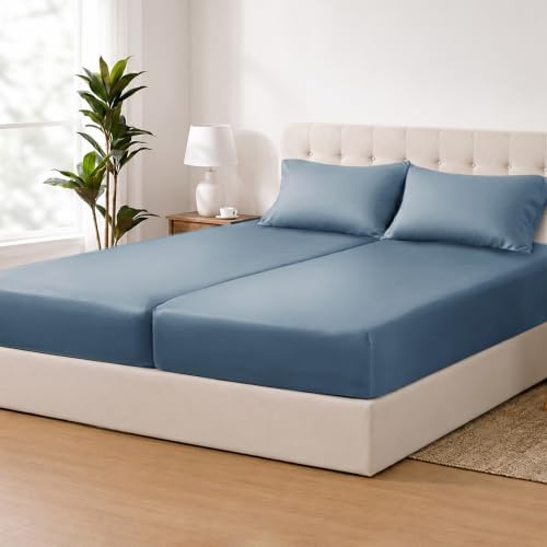 ACCURATEX Cooling Sheets for Hot Sleepers, Split King Size, Dusty Blue