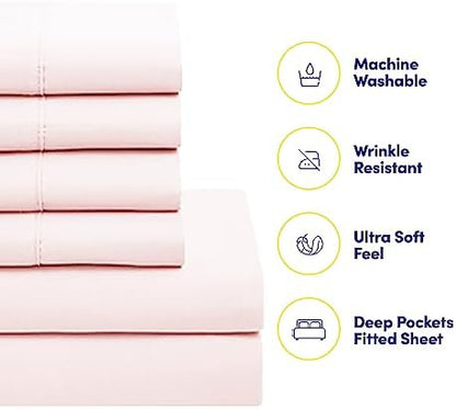 Sweet Home Collection 5 Piece Comforter Set Bag Solid Color All Season Soft Down Alternative Blanket & Luxurious Microfiber Bed Sheets, Pale Pink, Twin