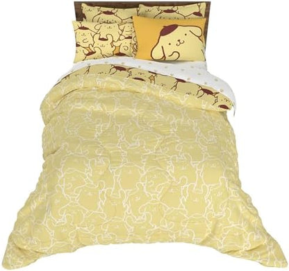 Sanrio Pompompurin Bedding Set, Queen Size 7 Piece Set Kids Super Soft Cozy Reversible Comforter and Sheet Set with Sham, (100% Officially Licensed Product) by Franco