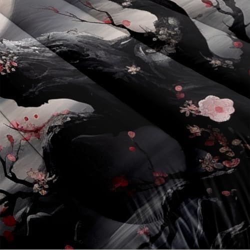 CCoutueChen Black Cherry Blossom Comforter Set Pink Floral Bedding Twin