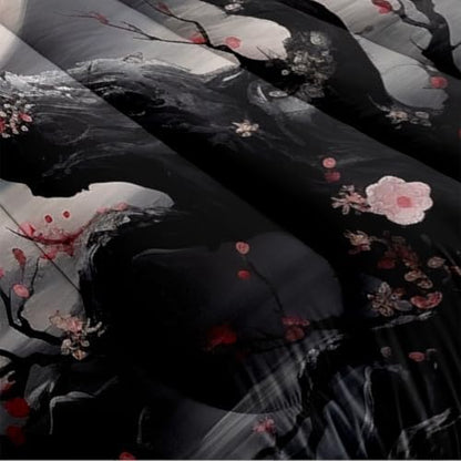 CCoutueChen Black Cherry Blossom Comforter Set Pink Floral Bedding Twin