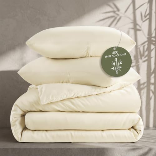 EverGrace 100% Rayon from Bamboo Duvet Cover Set, Queen Size, Oat Cream