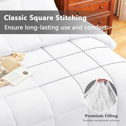 CozyLux Super King Plus Comforter Set, 3-Piece Box-Stitched, White