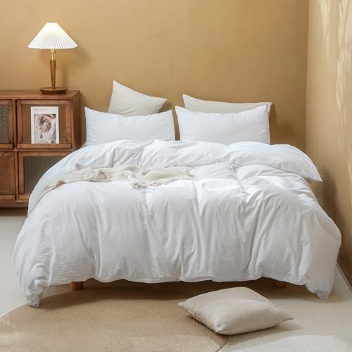 FOSSA Duvet Cover Set 100% Washed Cotton Linen Feel Full