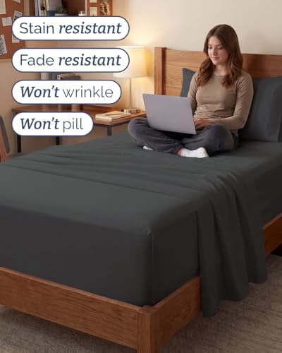 Extra Deep Twin XL Sheet Set - 3 Piece College Dorm Room - Charcoal