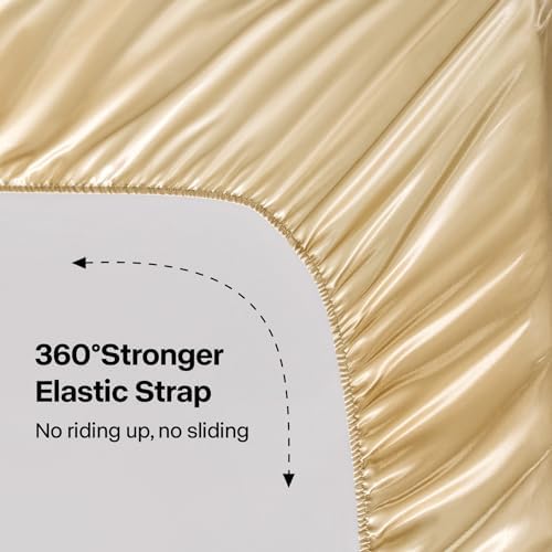 BEDELITE Satin Sheets Twin XL Size Bed Set, Champagne, 3 Pieces