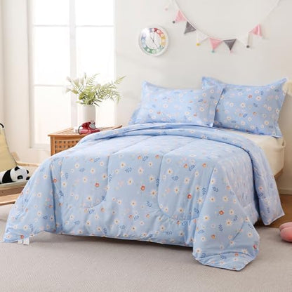 Yibeizi Blue Floral Comforter Set for Girls Kids Twin Size Bedding