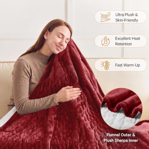 Heated Electric Blanket Full, Soft Heating Blanket,72" x 84", Rose