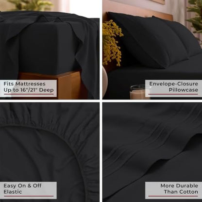 Mellanni Iconic 5-Piece, Ultra Soft Sheet Set (Split King, Black)