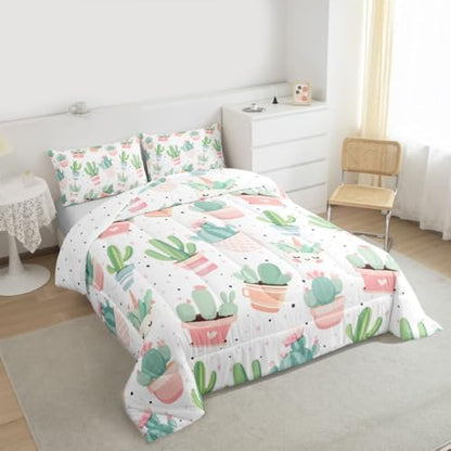 Feelyou Cute Cactus Comforter Set for Girls Kids