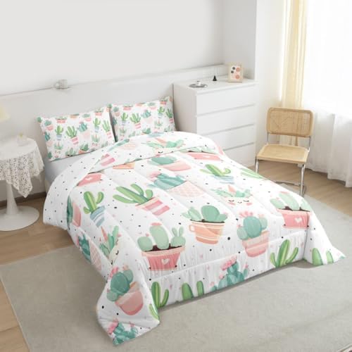 Feelyou Cute Cactus Comforter Set for Girls Kids