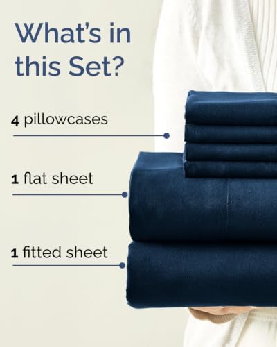 Cal King 6 Piece Bed Sheet Set - Breathable & Cooling Sheets - Dark Blue