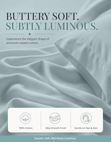 450TC 100% Cotton California King Sheet Sets - Sateen Weave, French Blue