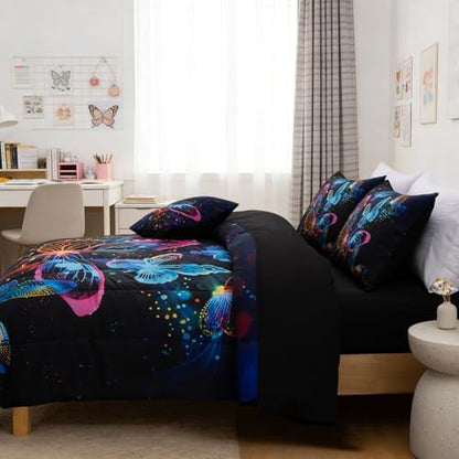 A Nice Night Galaxy Bedding Sets，6pcs Butterfly Comforter Set