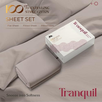 Mayfair Linen 100% Egyptian Cotton Twin XL Size Sheet Set - Luxury 800 Series Tranquil Collection Egyptian Cotton Twin XL Sheets (3 PC, Taupe), Silky Soft 16" Deep Pocket College Dorm Room Sheets