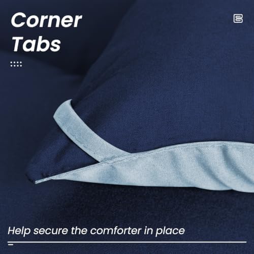HYLEORY All Season King Size Bed Comforter - Cooling Down Alternative Comforter Quilted Duvet Insert with Corner Tabs - Winter Warm - Machine Washable - Reversible Navy/Light Blue