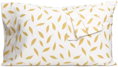 Pillow Cases King Size 100% Cotton Percale Set of 2, Golden Leaf