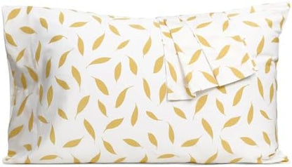 Pillow Cases King Size 100% Cotton Percale Set of 2, Golden Leaf
