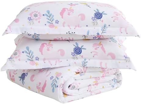 Yibeizi Unicorn Bed Comforter Set Twin Pink Girls Floral Bedding