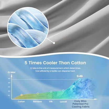 Cozy Bliss Cooling Comforter Twin Size x Sorona® Viscose Natural Fiber, Reversible Silky Smooth Cooling Blanket with Q-Max＞0.45 for Hot Sleepers & Night Sweats, Cool Grey, 68"x90"