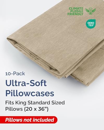 King Standard Pillow Cases Set of 10 - Pillowcase Covers - Heathered Beige