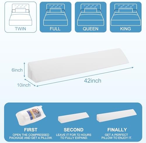 HABUTWAY Twin Size Bed Wedge Pillow for Headboard, Bed Gap Filler(0-8"), Memory Foam Mattress Wedge Pillow Triangle Bloster for Sleeping, Close The Gap Between Headboard and Mattress Space Filler