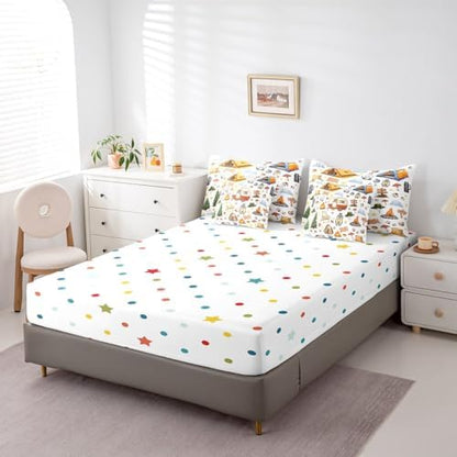 Erosebridal Kids Camping Full Comforter Set with Sheets 7 Piece Camper Bedding for Bunks,Rv Bed in A Bag Accessories for Travel Trailers,Campfire Pine Tree Bear Paws Woodland Adventure Bed Set