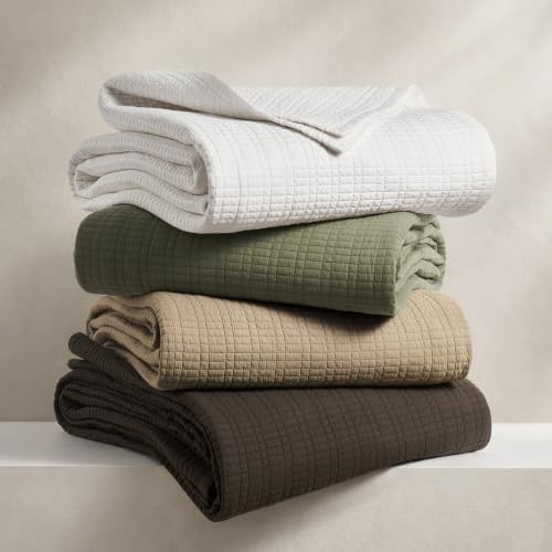 EverGrace 100% Cotton Modern Grid Stitch Quilt Set, Queen Size, Stone Taupe